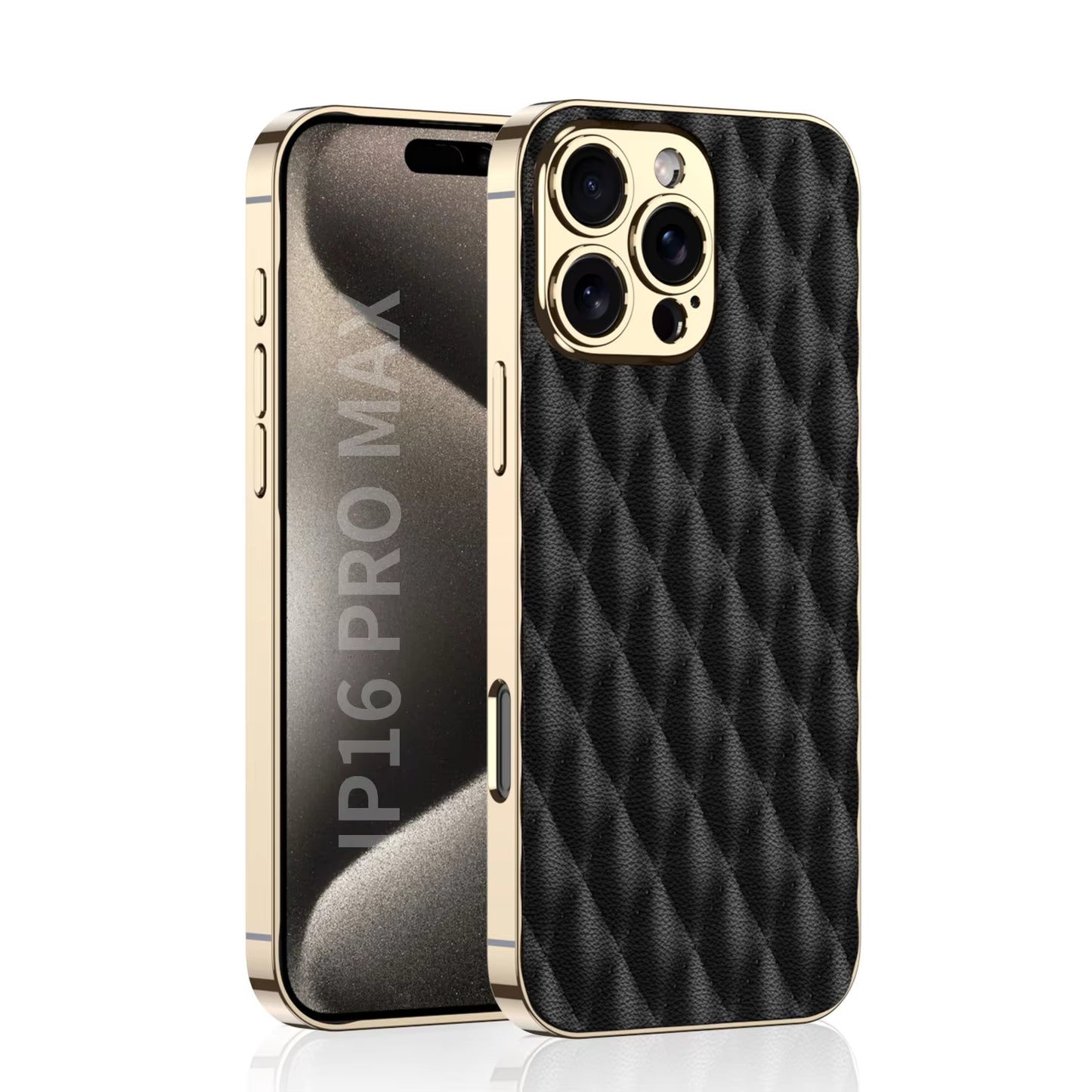 Electroplated PU Leather for iPhone 16 Pro Max Mobile Case Rhomboid Pattern