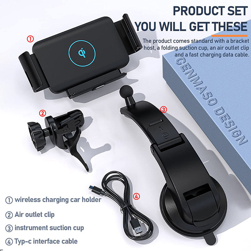 Automatic Clamping Car Wireless Charger for Samsung Galaxy Z Fold 3 2 Note20 S22 S21 S20 iPhone 13 12 11 XS Max Air Vent Mount Phone Holder - Mycasety Mycasety