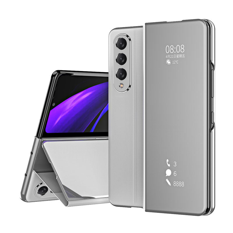 Smart Mirror Clear View Flip Case Luxury Magnetic Leather Kickstand Shockproof Cover For Samsung Galaxy Z Fold3 Fold4 Fold5 - Mycasety Mycasety