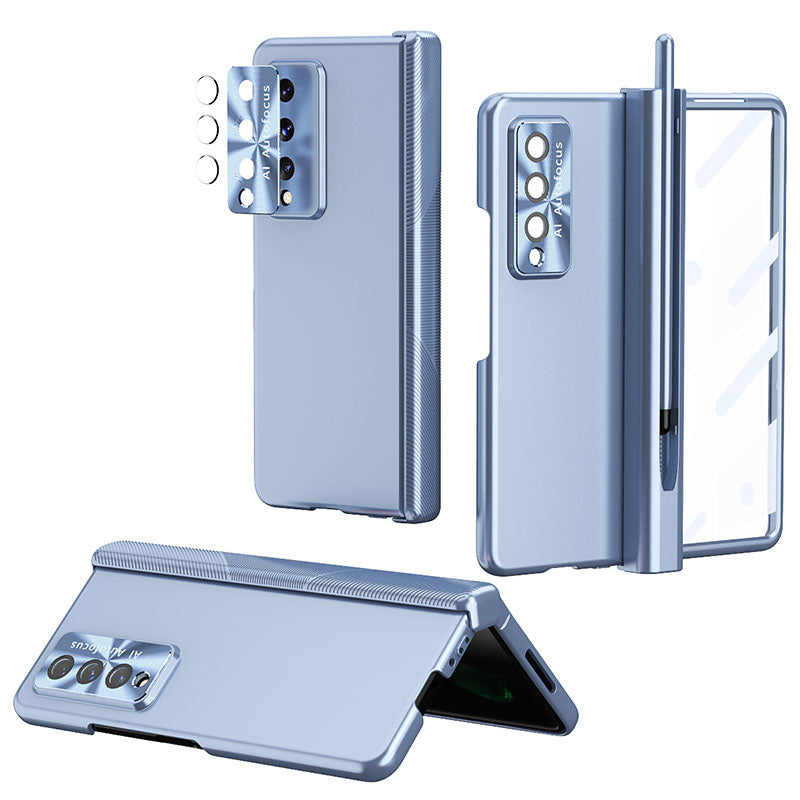 Luxury Magnetic Hinge Pen Holder Full Protection Case For Samsung Galaxy Z Fold3 Fold4 5G With Tempered Glass Film - Mycasety Mycasety