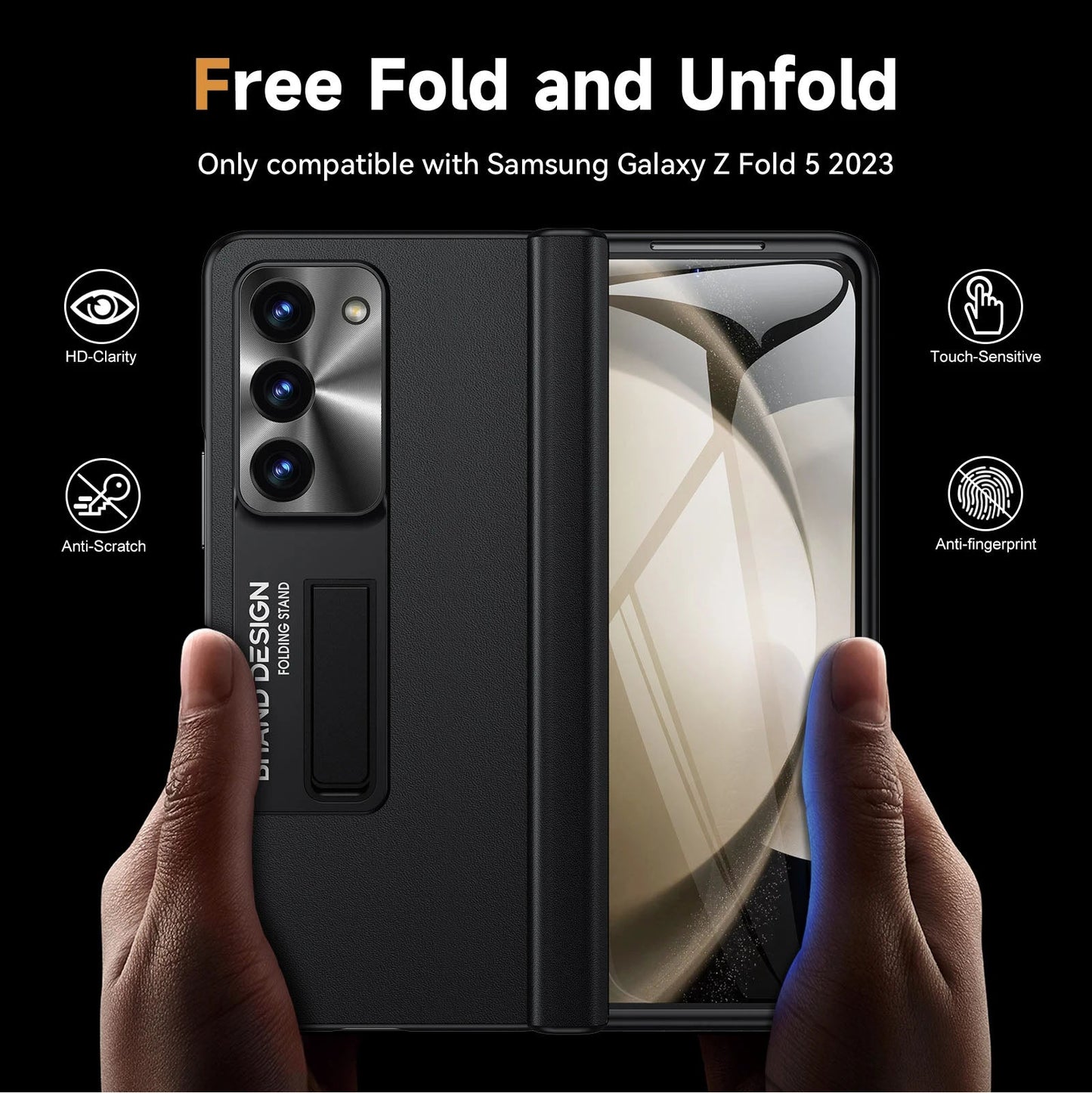 Magnetic Holder Protective Leather Phone Case With Front Protection Film For Galaxy Z Fold5 Fold4 Fold3