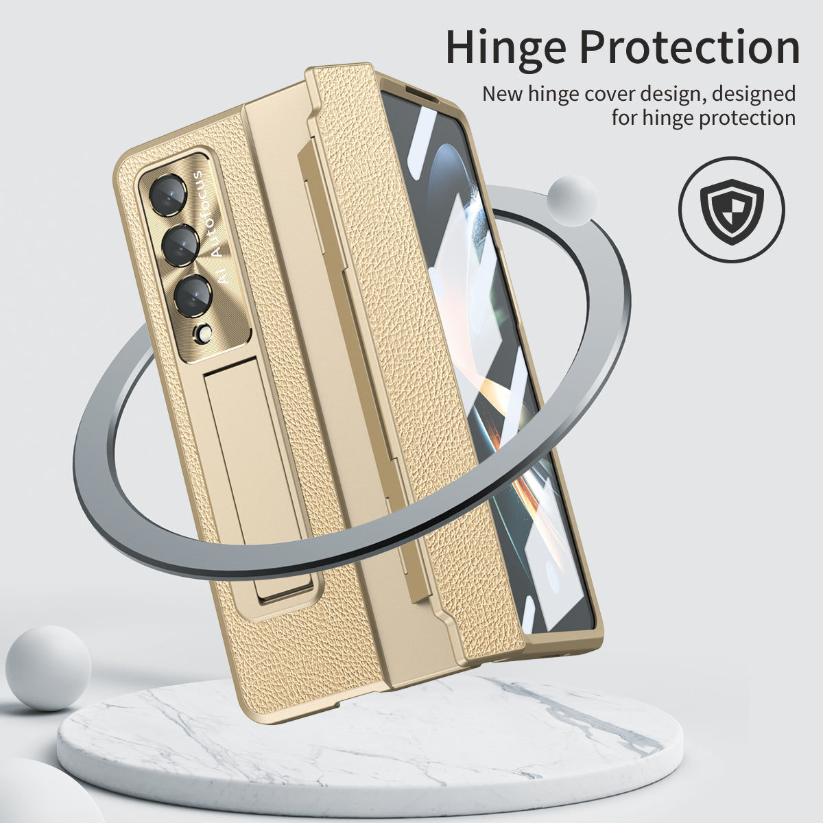 Hinge Folding Leather Magnetic Bracket Shell Electroplated Case For Samsung Galaxy Z Fold3 Fold4 5G With S Pen Slot & Stylus - Mycasety Mycasety