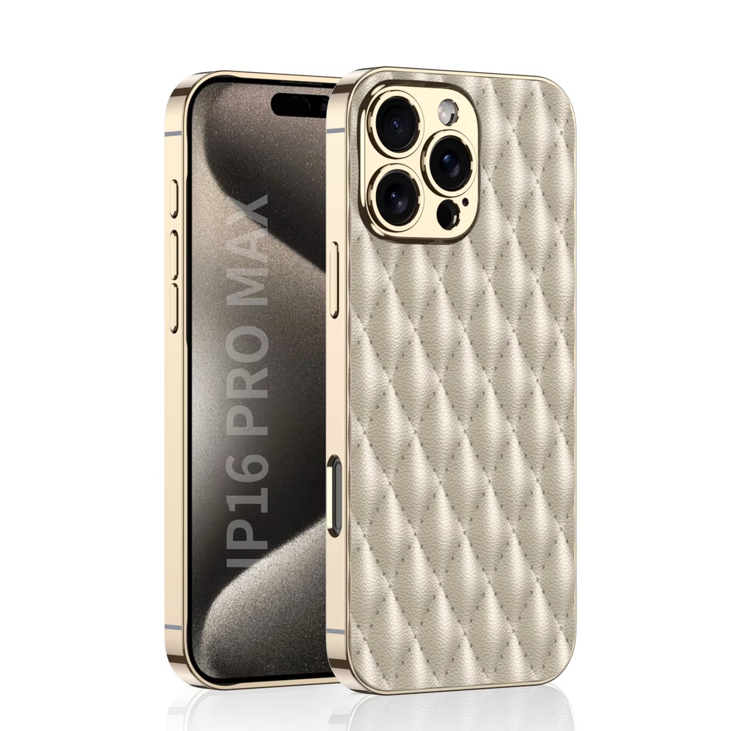 Electroplated PU Leather for iPhone 16 Pro Max Mobile Case Rhomboid Pattern