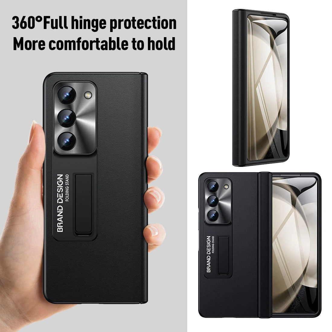 Magnetic Holder Protective Leather Phone Case With Front Protection Film For Galaxy Z Fold5 Fold4 Fold3