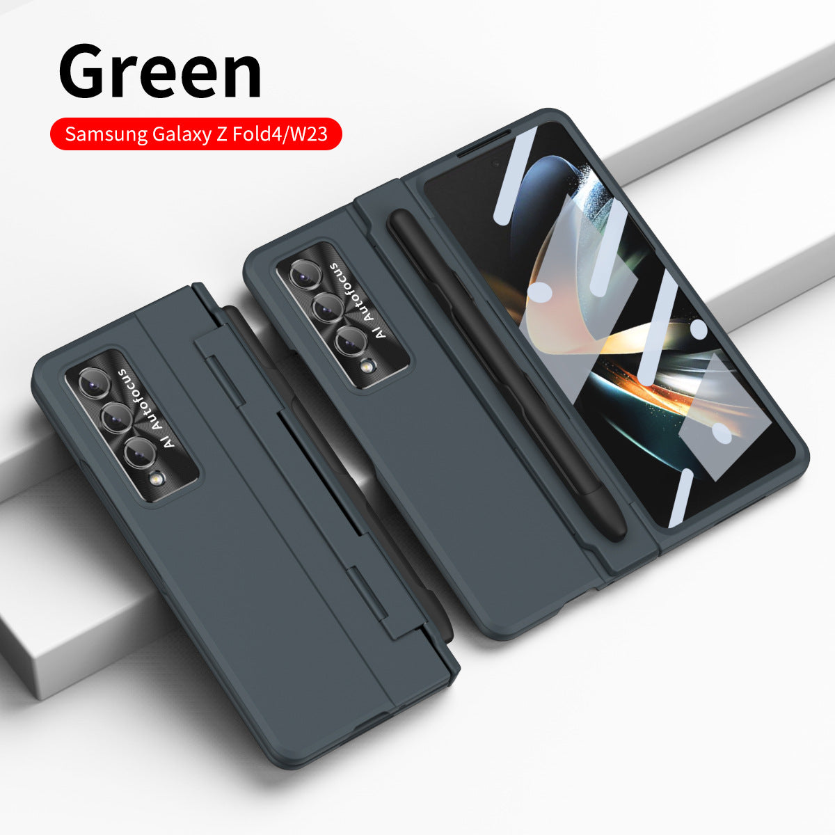Enhanced Version of Armor Hinge Folding Shell Case For Samsung Galaxy Z Fold3 Fold4 5G With S-Pen Slot & Stylus - Mycasety Mycasety