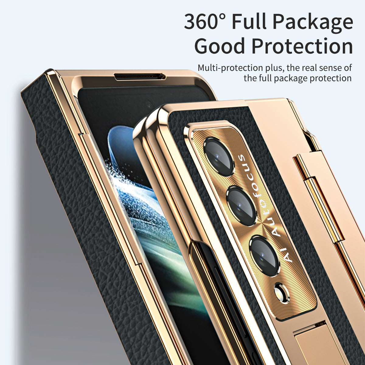Hinge Folding Leather Magnetic Bracket Shell Electroplated Case For Samsung Galaxy Z Fold4 Fold3 5G With S Pen Slot & Stylus - Mycasety Mycasety