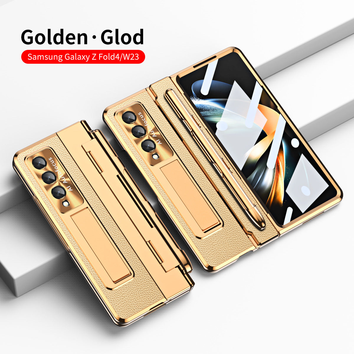 Armor Hinge Folding Magnetic Bracket Shell Case For Samsung Galaxy Z Fold3 Fold4 5G With S-Pen Slot & Stylus - Mycasety Mycasety