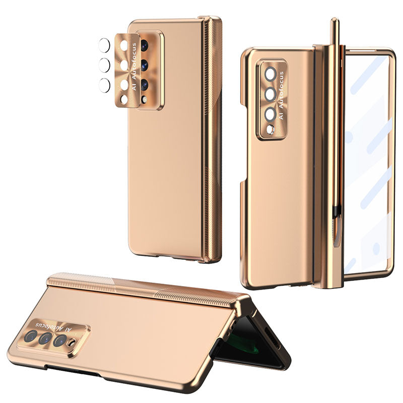 Luxury Magnetic Hinge Pen Holder Full Protection Case For Samsung Galaxy Z Fold3 Fold4 5G With Tempered Glass Film - Mycasety Mycasety