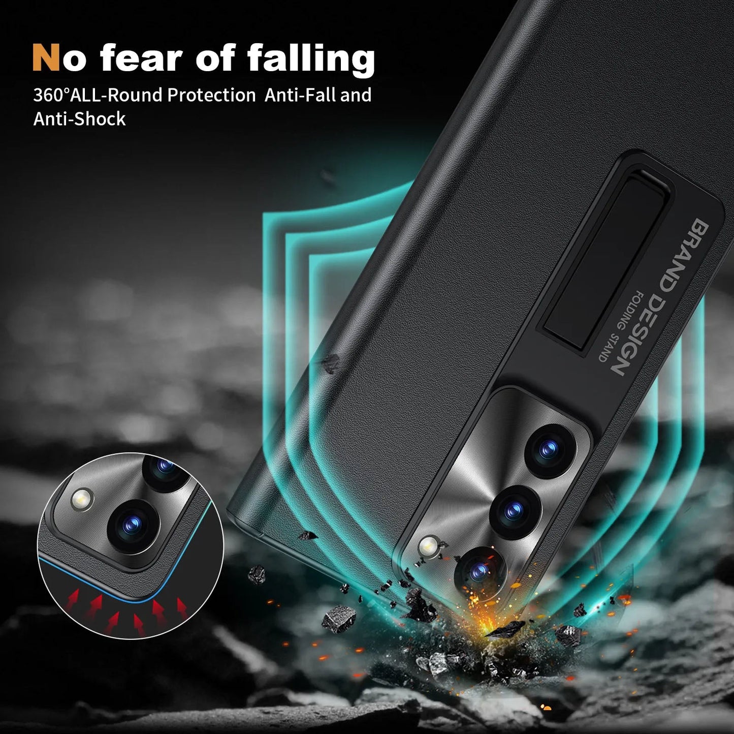 Magnetic Holder Protective Leather Phone Case With Front Protection Film For Galaxy Z Fold5 Fold4 Fold3