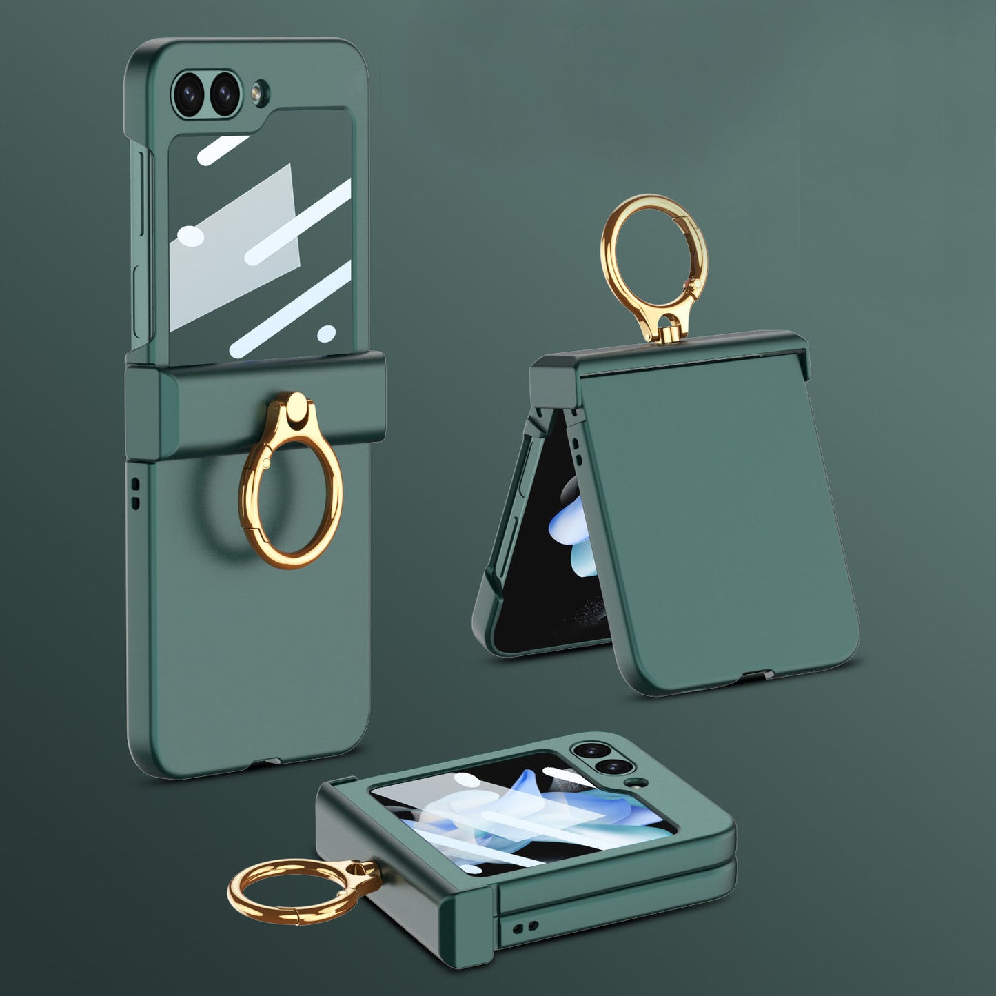 Luxury Full-Protect Hinge Case for Samsung Galaxy Z Flip5 With Front Film & Ring