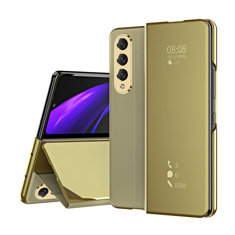 Smart Mirror Clear View Flip Case Luxury Magnetic Leather Kickstand Shockproof Cover For Samsung Galaxy Z Fold3 Fold4 Fold5 - Mycasety Mycasety