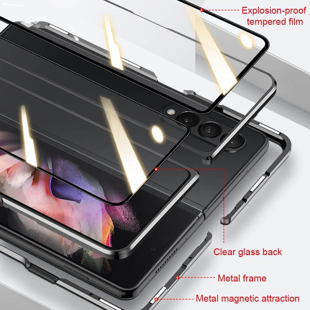 Samsung Galaxy Z Fold5 Fold4 Fold3 Magnetic Double-Sided Protection Tempered Glass Aluminum Frame Phone Case - mycasety2023 Mycasety