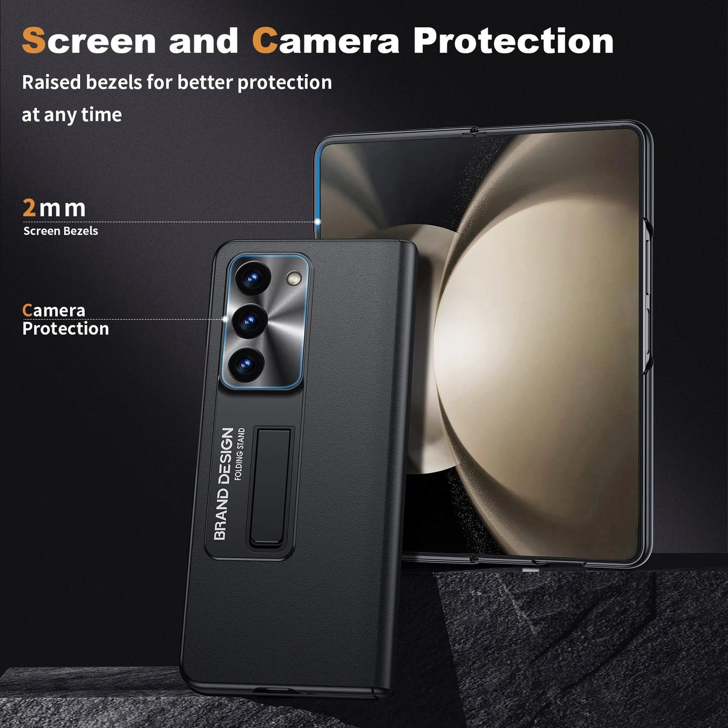 Magnetic Holder Protective Leather Phone Case With Front Protection Film For Galaxy Z Fold5 Fold4 Fold3