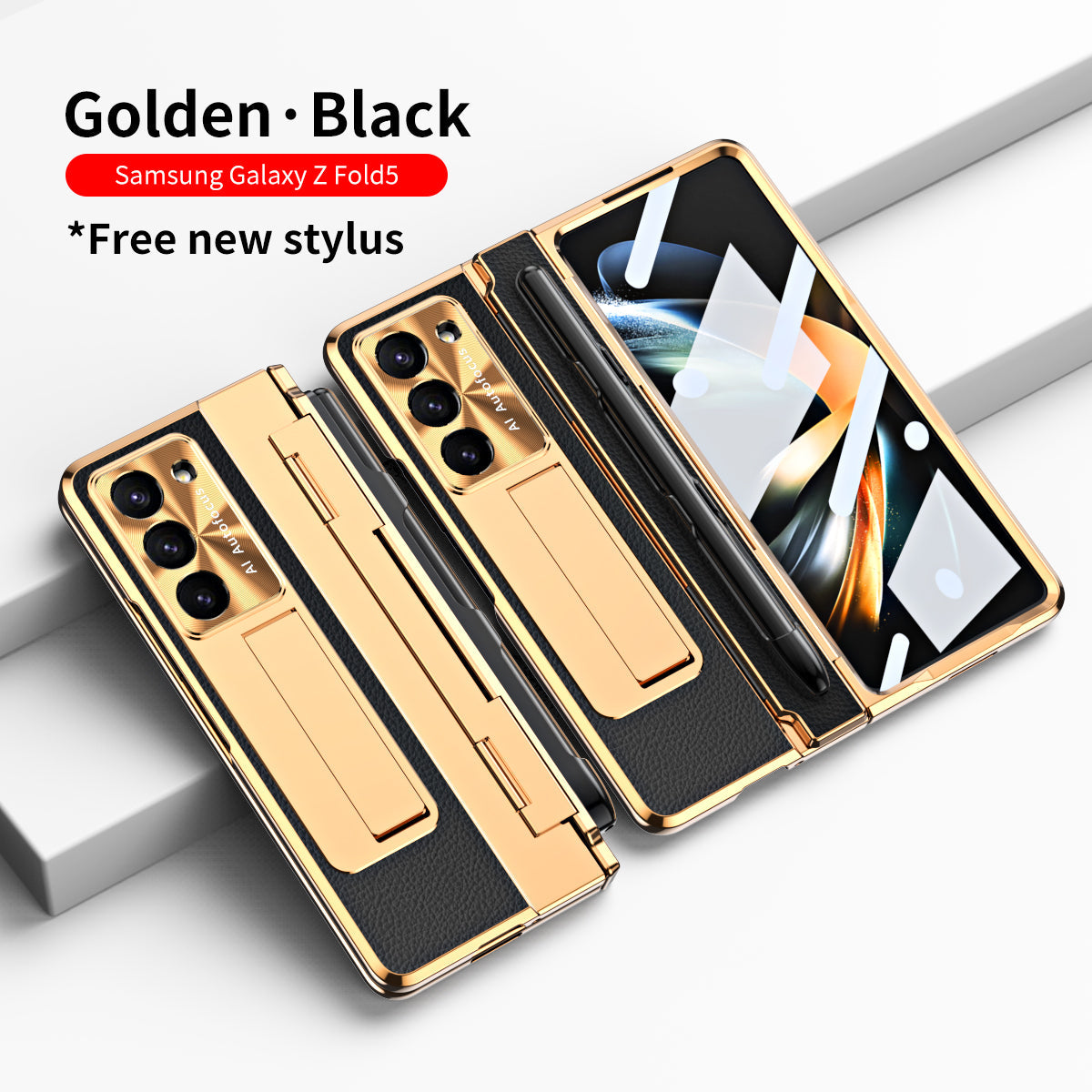 Luxury Leather Magnetic Bracket Shell Electroplated Phone Case For Samsung Galaxy Z Fold3/4/5 With Back Screen Glass - Mycasety Mycasety