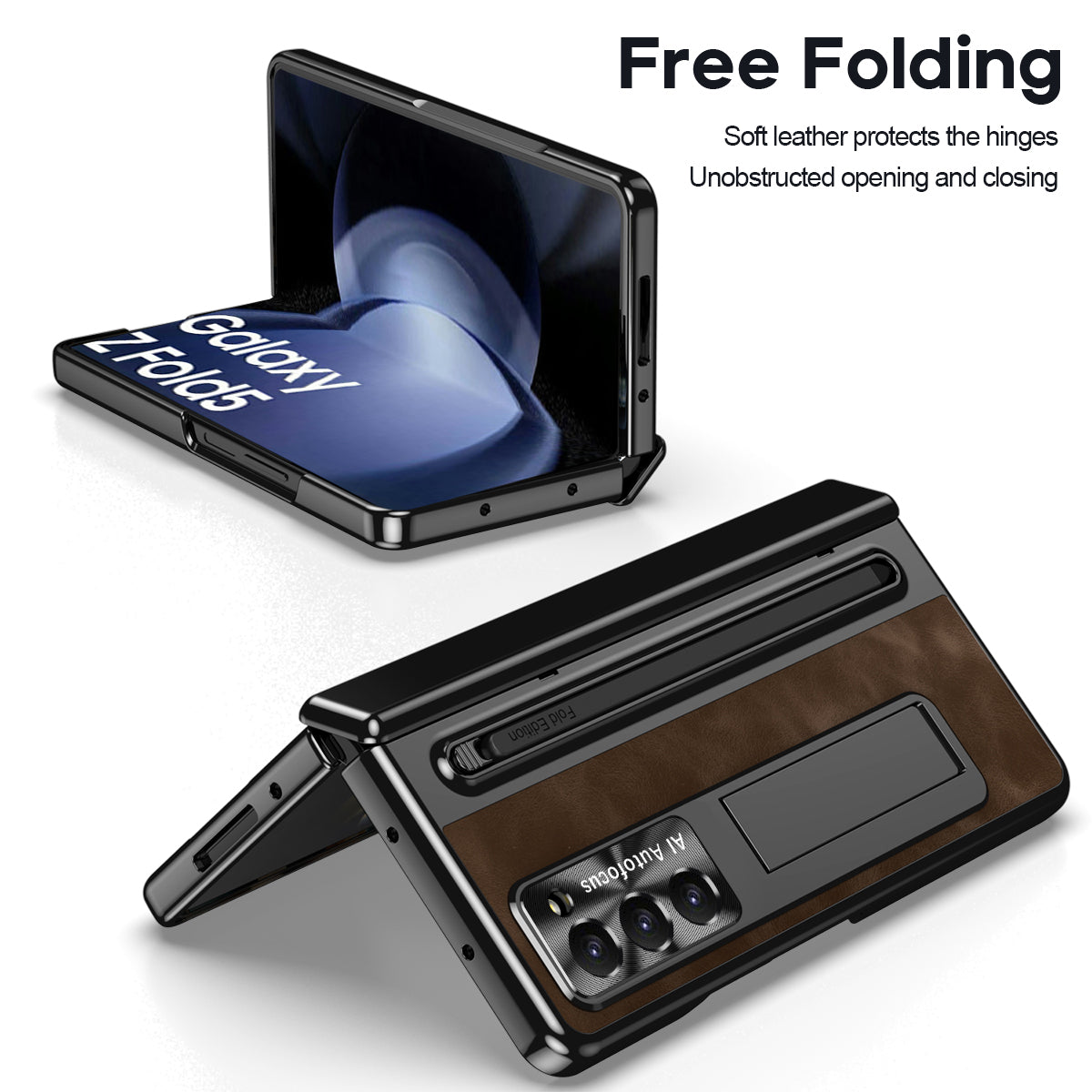 Jazz Retro Style Anyi-fall Protective Leather Phone Case For Galaxy Fold 7/6/5/4 With Front Protection Film And Stylus