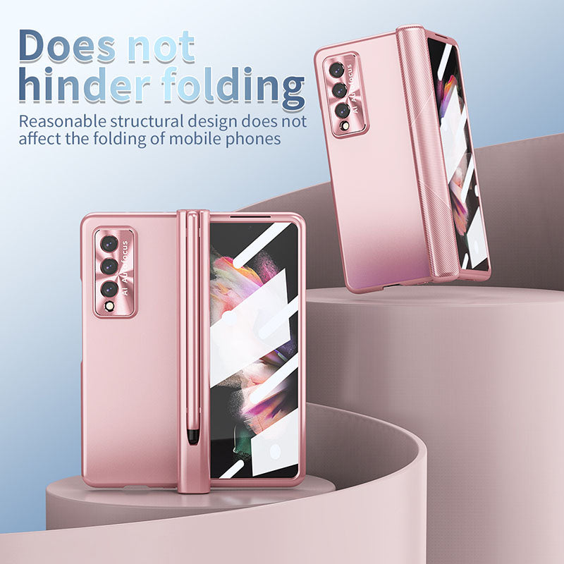 Luxury Magnetic Hinge Pen Holder Full Protection Case For Samsung Galaxy Z Fold3 Fold4 5G With Tempered Glass Film - Mycasety Mycasety