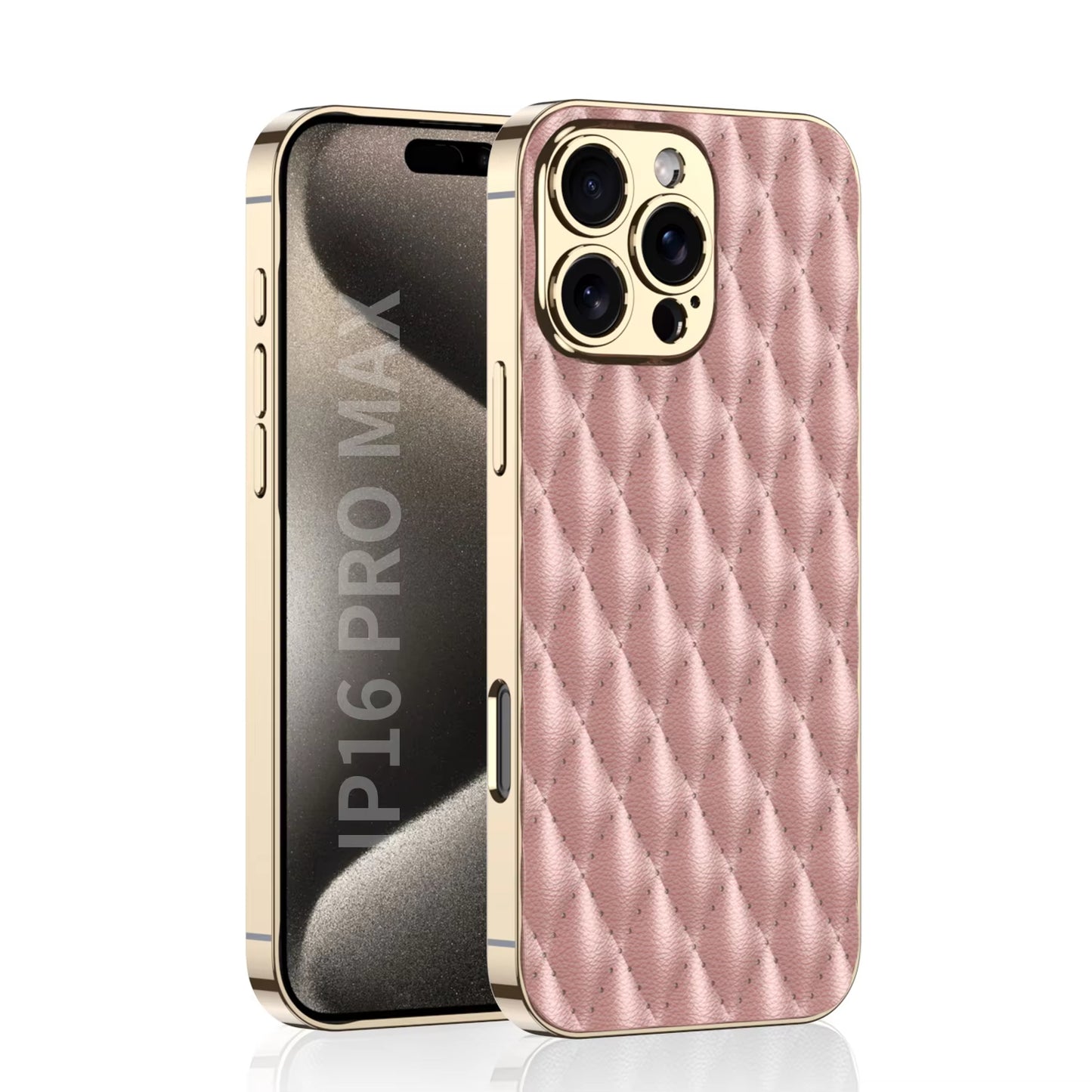 Electroplated PU Leather for iPhone 16 Pro Max Mobile Case Rhomboid Pattern