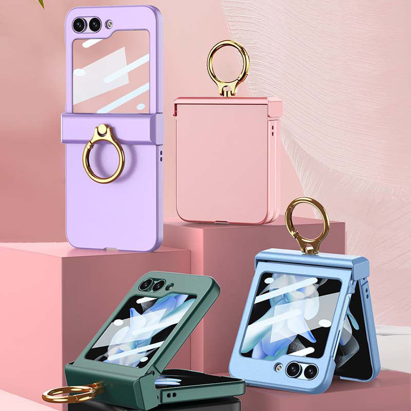 Luxury Full-Protect Hinge Case for Samsung Galaxy Z Flip5 With Front Film & Ring