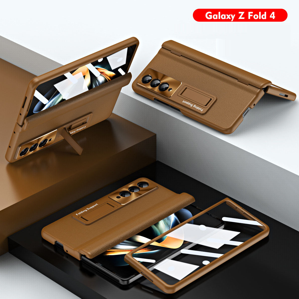 Luxury Leather Samsung Galaxy Z Fold5 Fold4 Fold3 Case with Screen Protector/Stand/Pen slot
