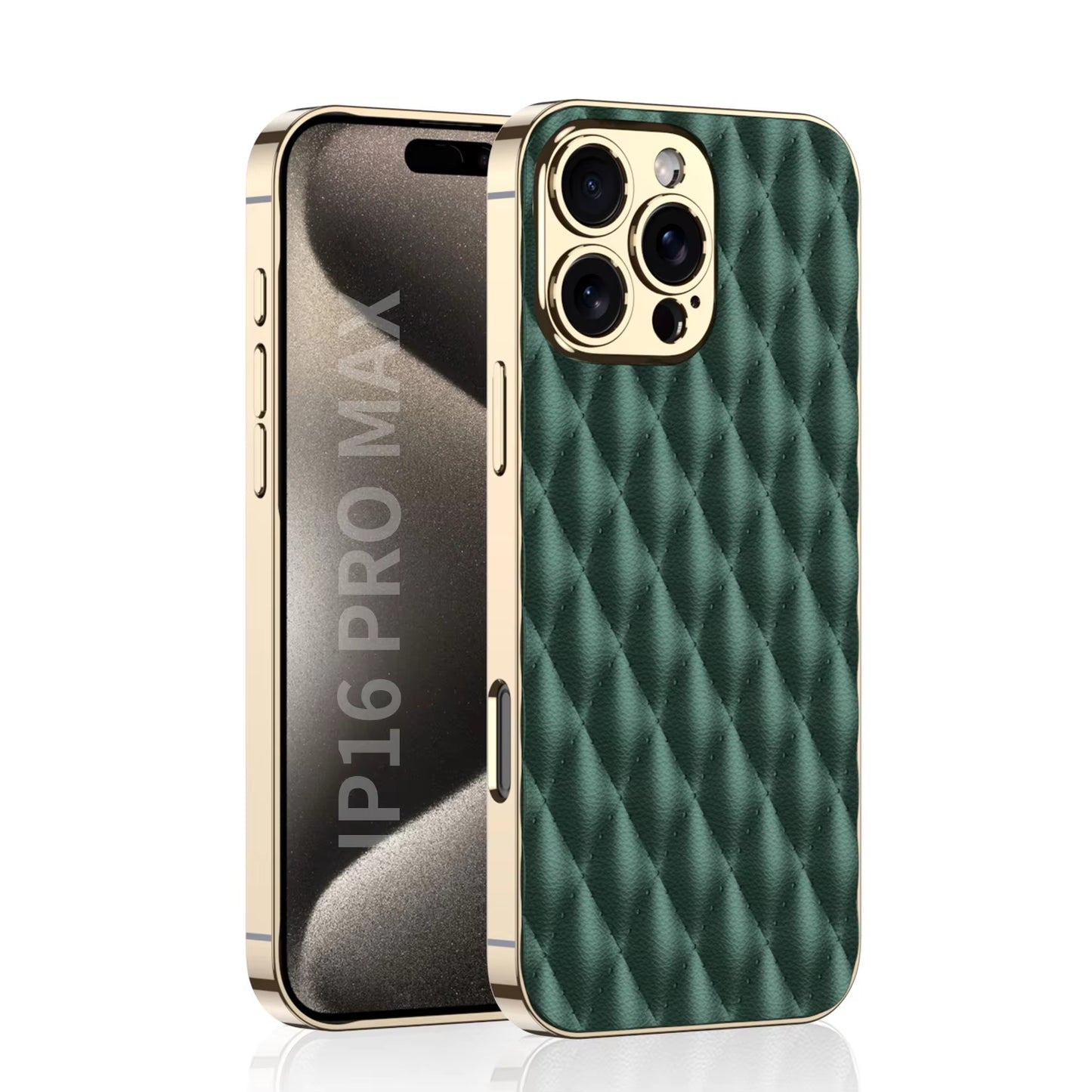 Electroplated PU Leather for iPhone 16 Pro Max Mobile Case Rhomboid Pattern