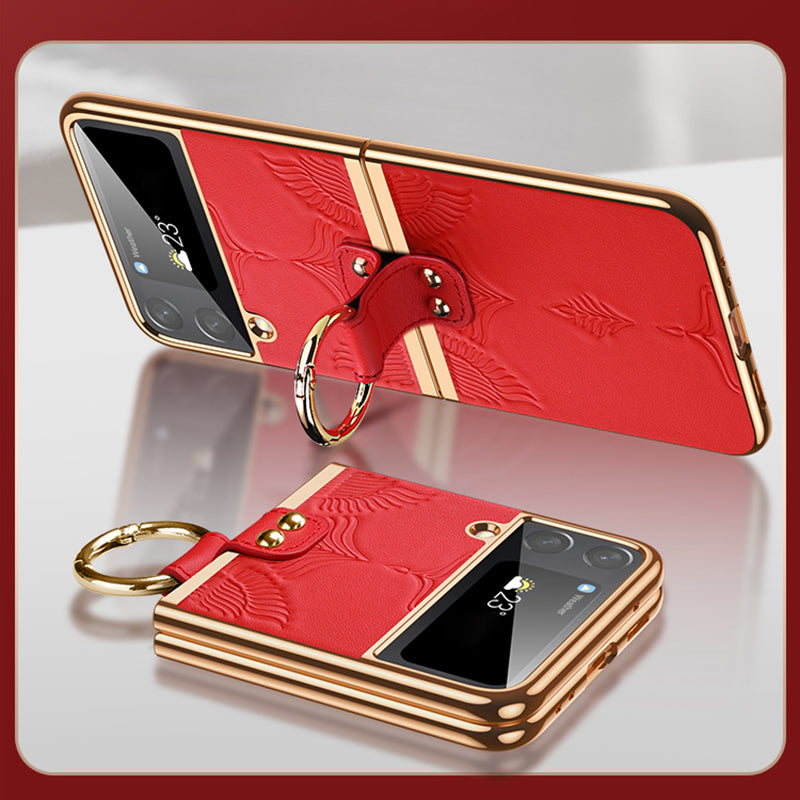 Genuine Leather Folding Phone Case For Samsung Galaxy Z Flip 5/4/3 - Mycasety Mycasety