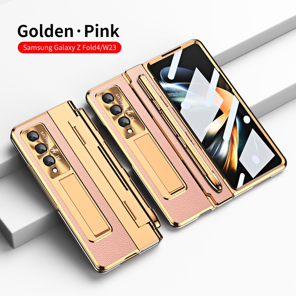 Armor Hinge Folding Magnetic Bracket Shell Case For Samsung Galaxy Z Fold3 Fold4 5G With S-Pen Slot & Stylus - Mycasety Mycasety
