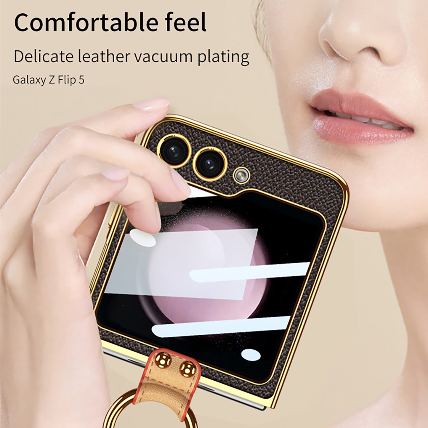 Luxury Leather Samsung Z Filp5 Phone Case With Crossbody Rope