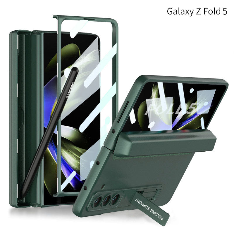 Magnetic Full Coverage Samsung Galaxy Z Fold 5 Case with Front Tempered Glass Protector and Hidden Pen Holder