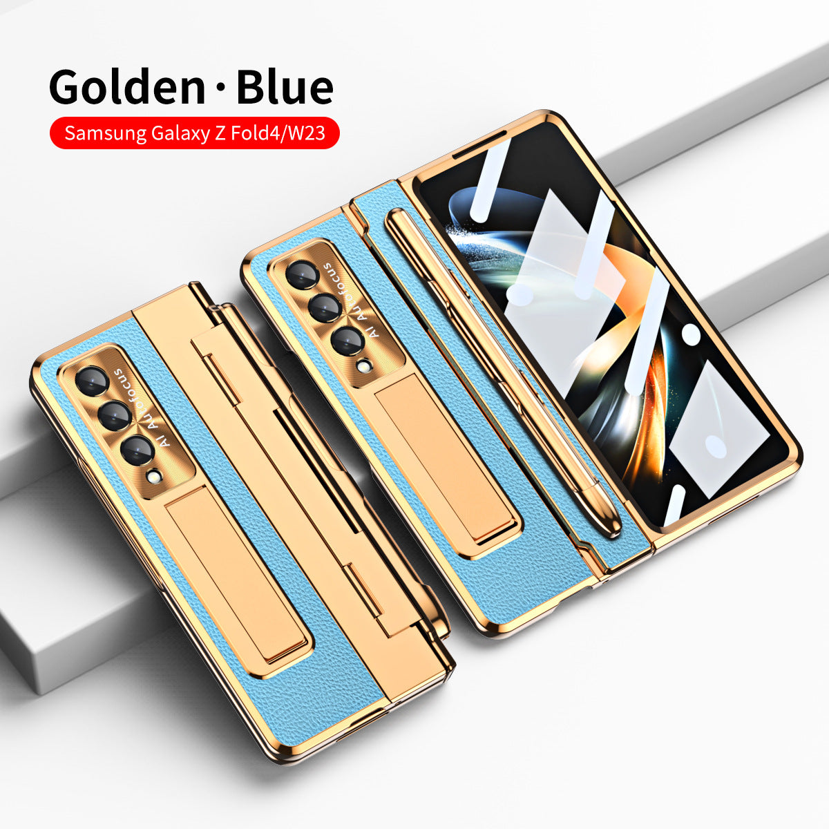 Armor Hinge Folding Magnetic Bracket Shell Case For Samsung Galaxy Z Fold3 Fold4 5G With S-Pen Slot & Stylus - Mycasety Mycasety