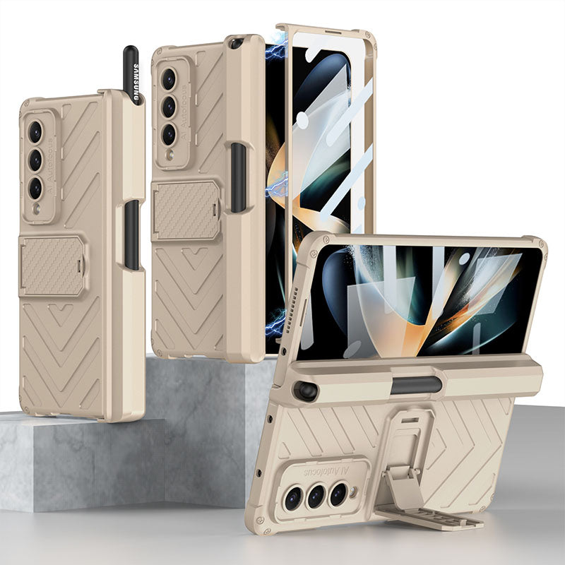 Magnetic Mech S Pen Slot Hinge Holder All-included Phone Cover For Samsung Galaxy Z Fold4 5G With Back Screen Glass Protector - Mycasety Mycasety