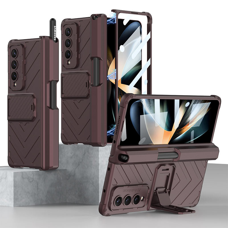 Magnetic Mech S Pen Slot Hinge Holder All-included Phone Cover For Samsung Galaxy Z Fold4 5G With Back Screen Glass Protector - Mycasety Mycasety