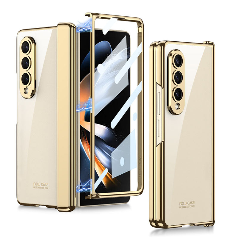Electroplated Transparent Magnetic Hinge All-included Phone Case With Back Screen Protector For Samsung Galaxy Z Fold5 Fold4 - Mycasety Mycasety
