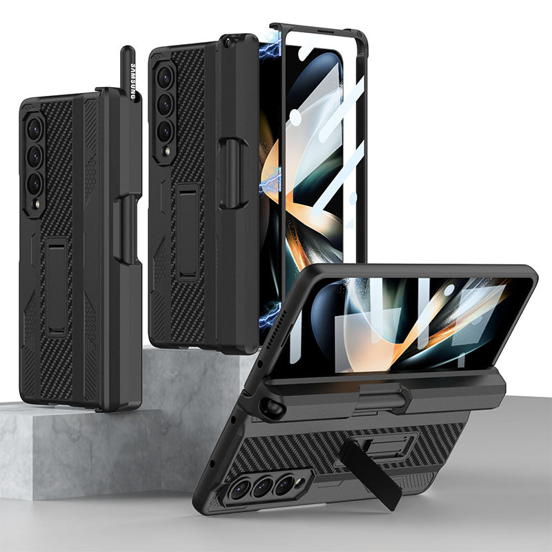 Magnetic Mech S Pen Slot Holder Case For Samsung Galaxy Z Fold4 Fold3 5G With Back Screen Protector - Mycasety Mycasety
