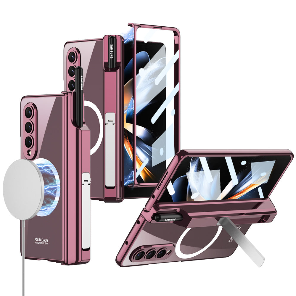 Magnetic Magsafe Wireless Charge Electroplated Pen Box Bracket Phone Case For Samsung Galaxy Z Fold 4 5G - mycasety2023 Mycasety