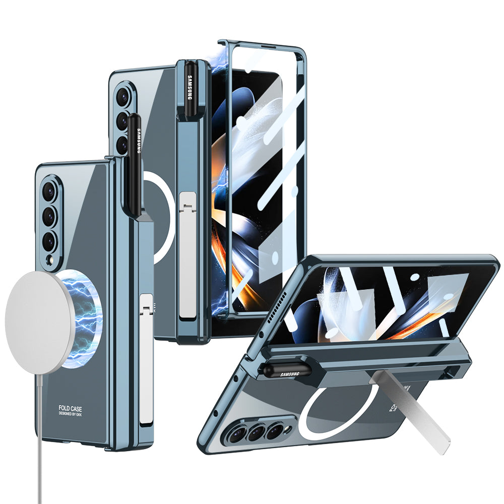 Magnetic Magsafe Wireless Charge Electroplated Pen Box Bracket Phone Case For Samsung Galaxy Z Fold 4 5G - mycasety2023 Mycasety