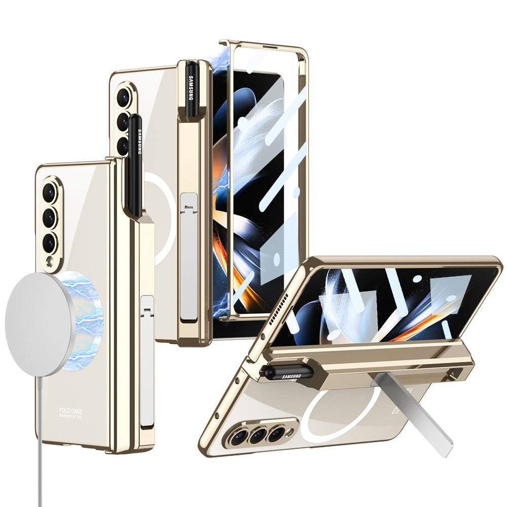 Magnetic Magsafe Wireless Charge Electroplated Pen Box Bracket Phone Case For Samsung Galaxy Z Fold 4 5G - mycasety2023 Mycasety