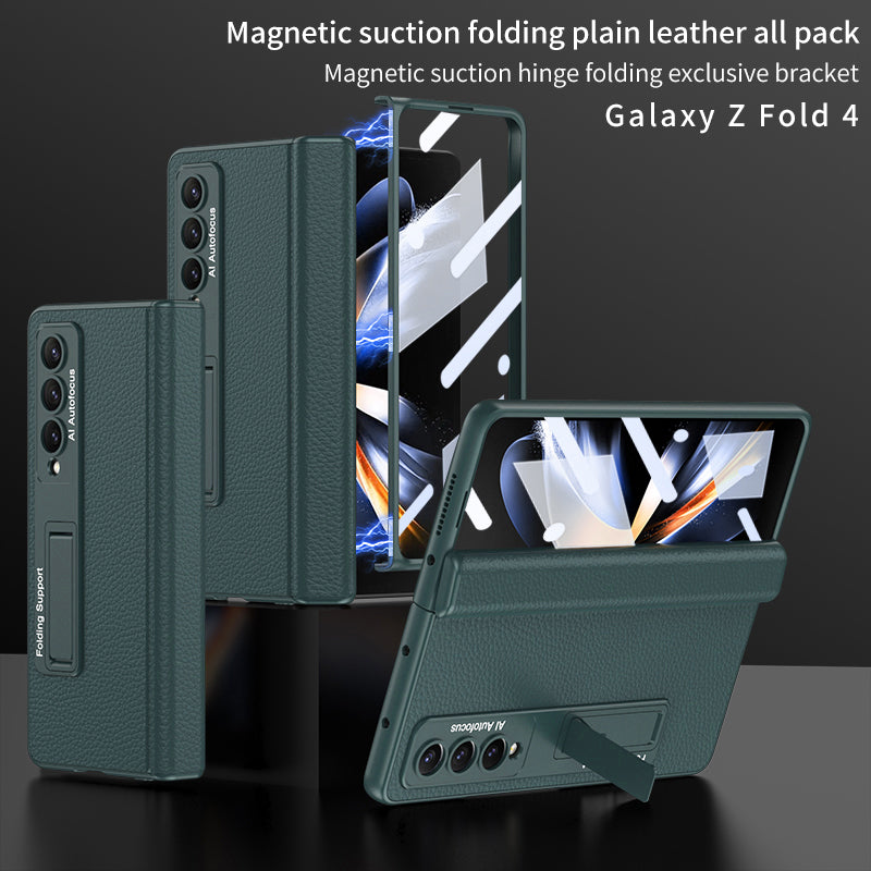 Magnetic Hinge Invisible Bracket All-included Protective Leather Phone Case For Samsung Galaxy Z Fold 5/4/3 - Mycasety Mycasety