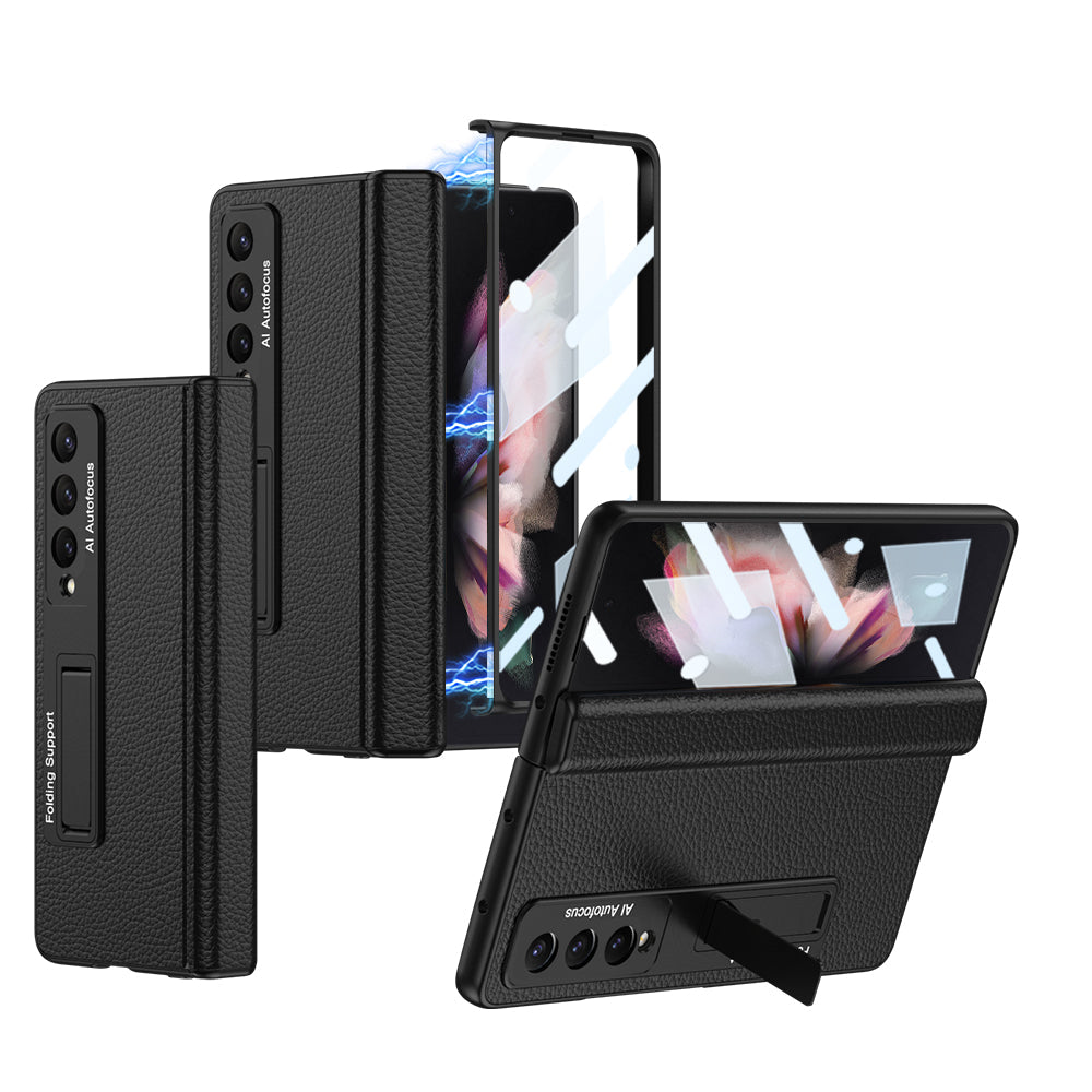 Magnetic Hinge Invisible Bracket All-included Protective Leather Phone Case For Samsung Galaxy Z Fold 5/4/3 - Mycasety Mycasety