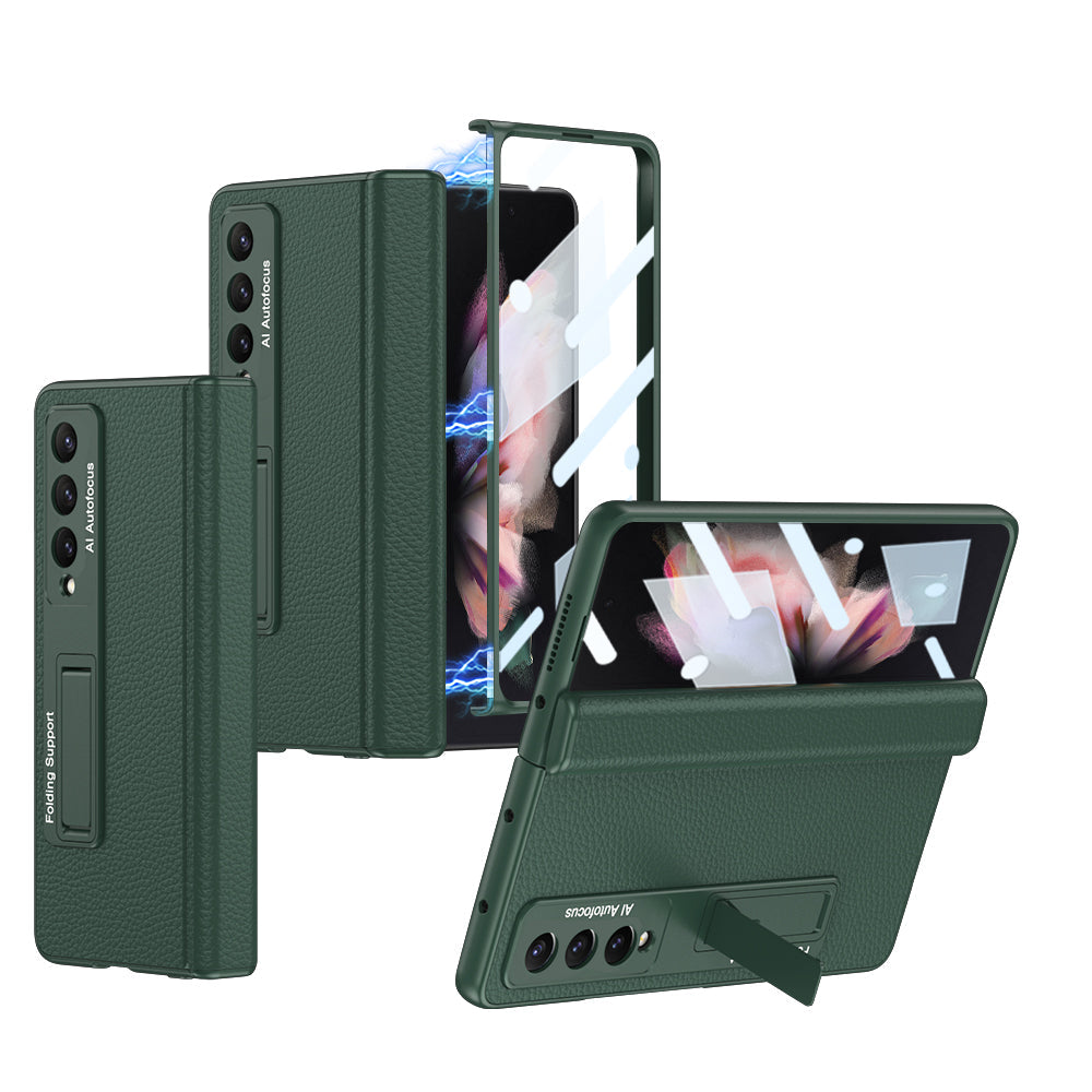 Magnetic Hinge Invisible Bracket All-included Protective Leather Phone Case For Samsung Galaxy Z Fold 5/4/3 - Mycasety Mycasety