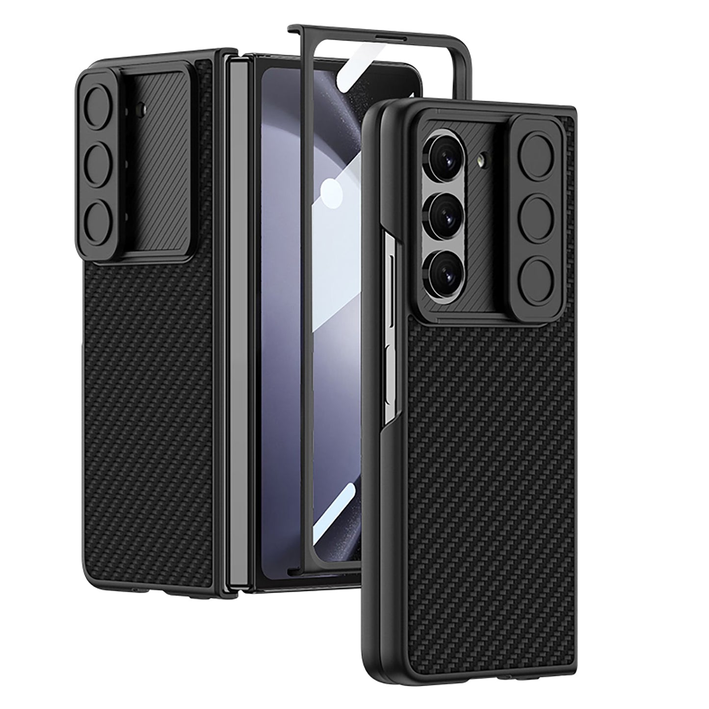 Leather All-inclusive Lens Slide Protector Phone Case With Back Screen Protector For Samsung Galaxy Z Fold 5/4/3 5G - Mycasety Mycasety