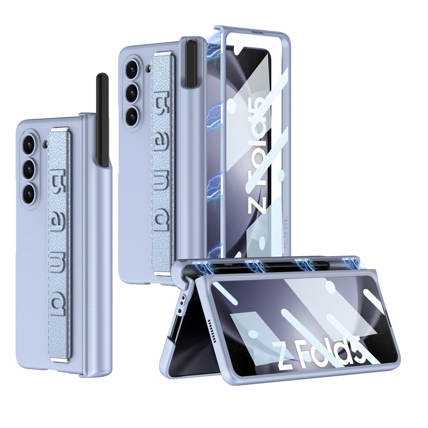 Magnetic Hinge Pen Slot Wristband Holder Phone Case With Back Screen Protector For Samsung Galaxy Z Fold5 Fold4 Fold3 - mycasety2023 Mycasety