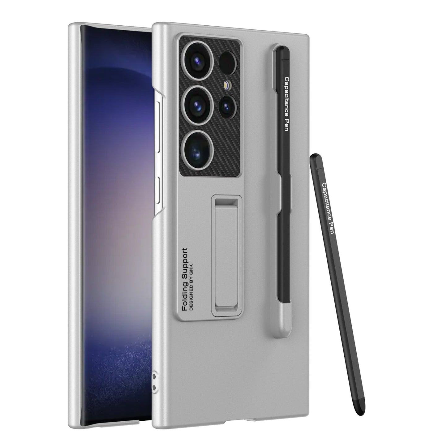 Frosted Invisible Bracket Protective Phone Case With Pen Box & Stylus For Samsung Galaxy S24 S23 Ultra Plus - Mycasety Mycasety