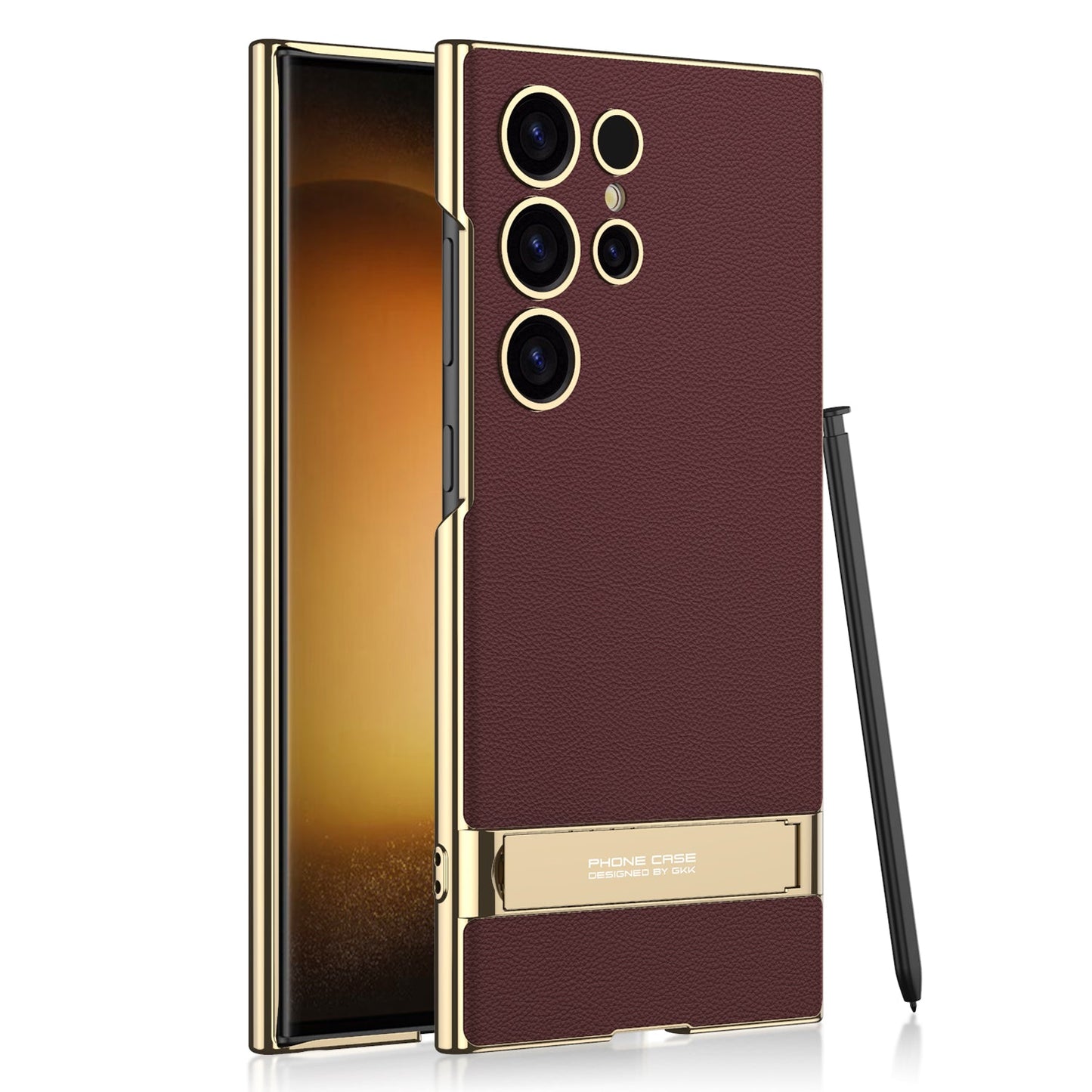 Leather Electroplated Protective Phone Case With Invisible Holder For Samsung Galaxy S24 S23 Ultra Plus - Mycasety Mycasety