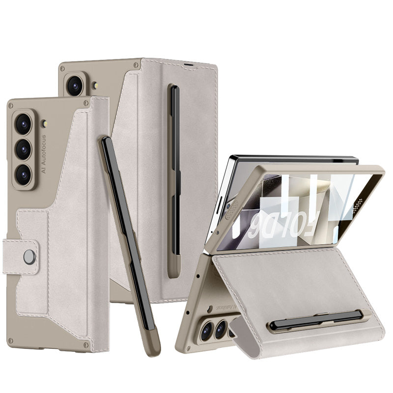 Luxurious Suede Cover Shockproof Phone Case With Screen Protector and Pen Slot For Galaxy Z Fold 6/5/4/3