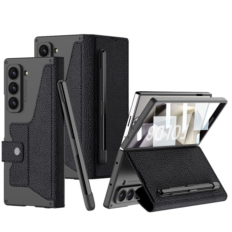 Luxurious Suede Cover Shockproof Phone Case With Screen Protector and Pen Slot For Galaxy Z Fold 6/5/4/3