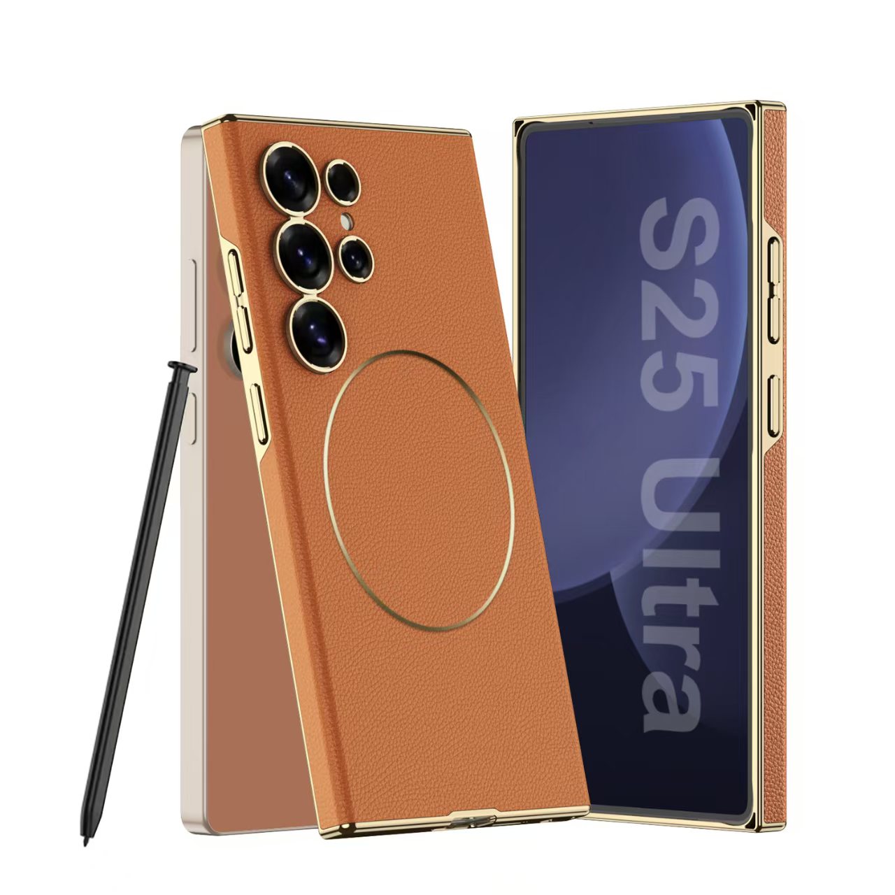 Luxurious Leather Shockproof Phone Case Support Wireless Charge For Galaxy S25 S24 S23 Ultra
