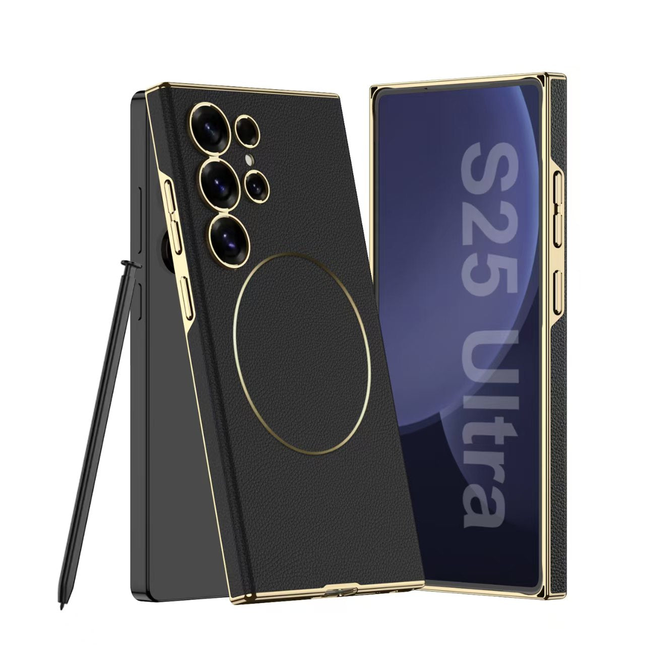 Luxurious Leather Shockproof Phone Case Support Wireless Charge For Galaxy S25 S24 S23 Ultra