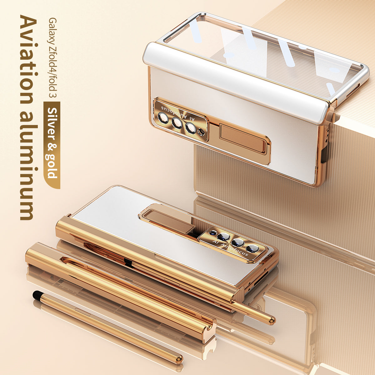 Aluminum Alloy Frame Magnetic Bracket All-Inclusive Electroplating Phone Case For Samsung Galaxy Z Fold3 Fold4 Fold5 - Mycasety Mycasety