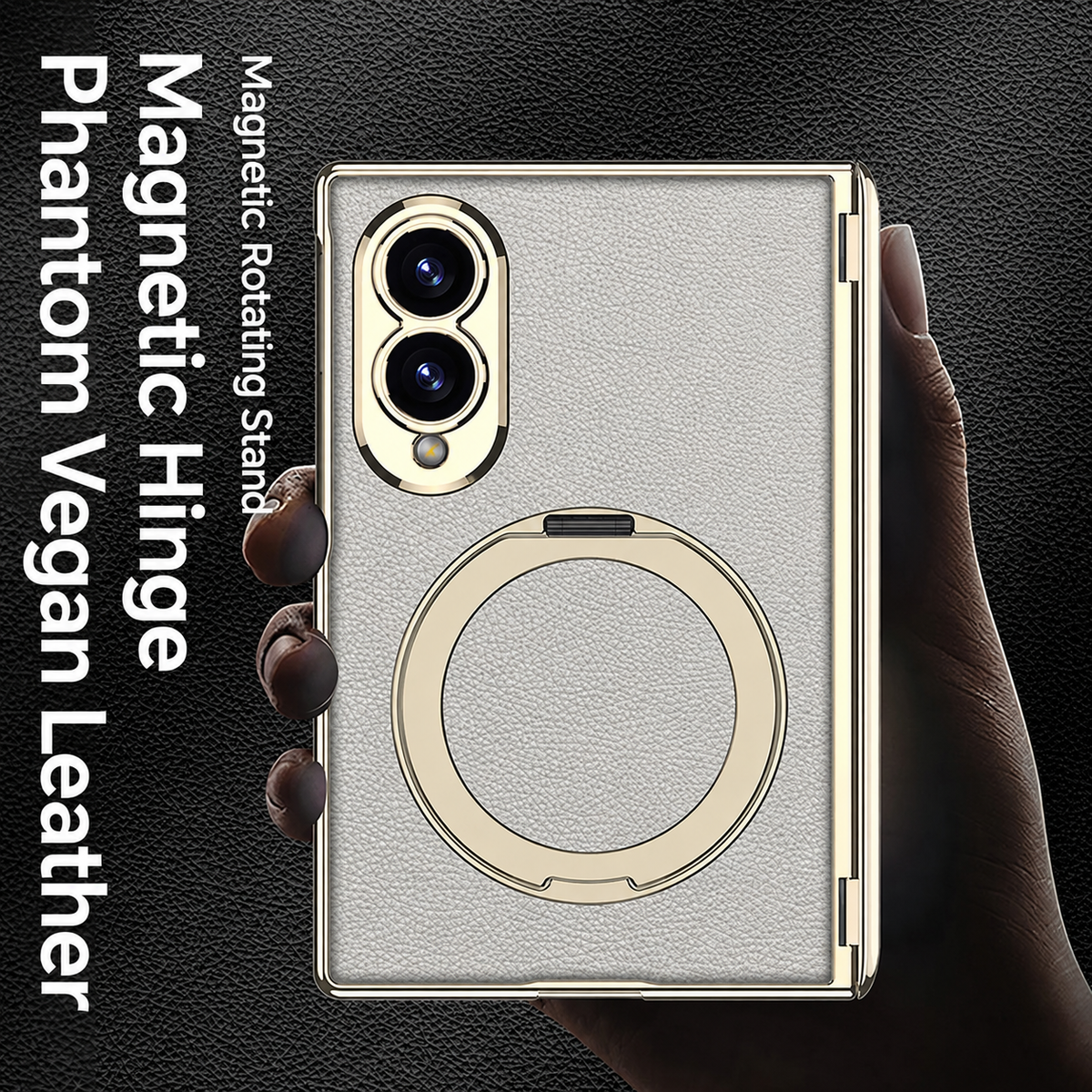 Luxurious Leather Golden Plating Phone Case with Built-In Tempered Glass & Magnetic Bracket For Galaxy Z Fold8 Wide Ultra