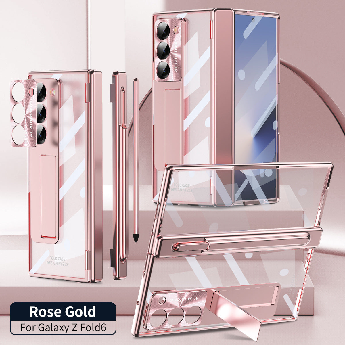 Magnetic Hinge Plating Case For Galaxy Z Fold6 Fold5 Fold4 Fold3 With Double Hinge Protector